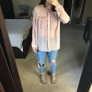 Ann Taylor pink ruffled blouse